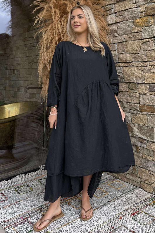 Made in Italy Purdy Pure Cotton Smock Dress Black